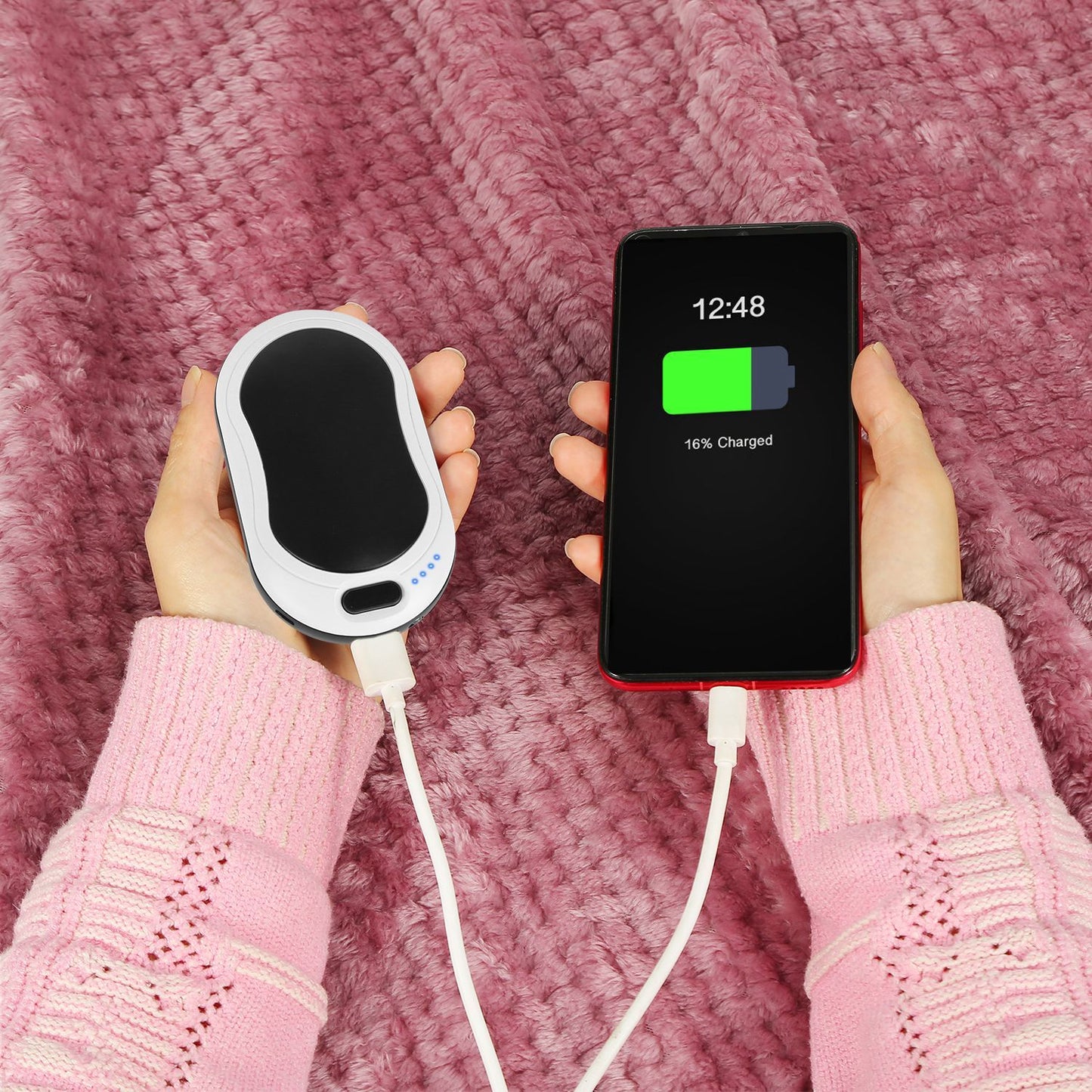 Portable Hand Warmer Power Bank Rechargeable Pocket Warmer Double-Sided Heating With Flashlight 3 Temperature Adjustment