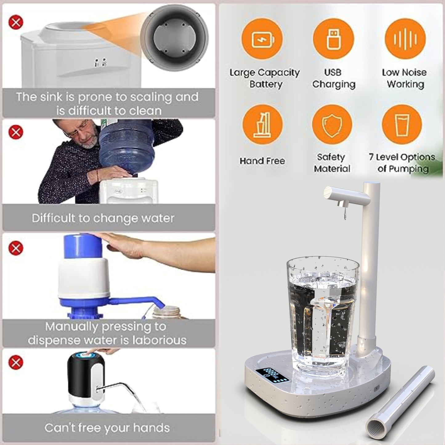 Tupe Water Dispenser Automatic Water Bottle Desktop Rechargeable Water Dispenser With Stand