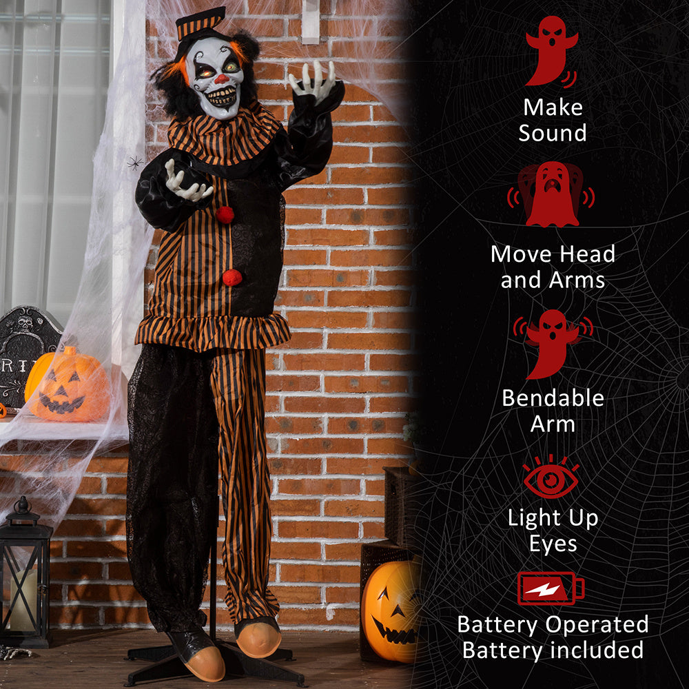 Life Size Outdoor Halloween Decorations Talking Circus Clown, Animatronic Animated Prop, Decor With Sound And Motion Activated Light Up Eyes, Laughter