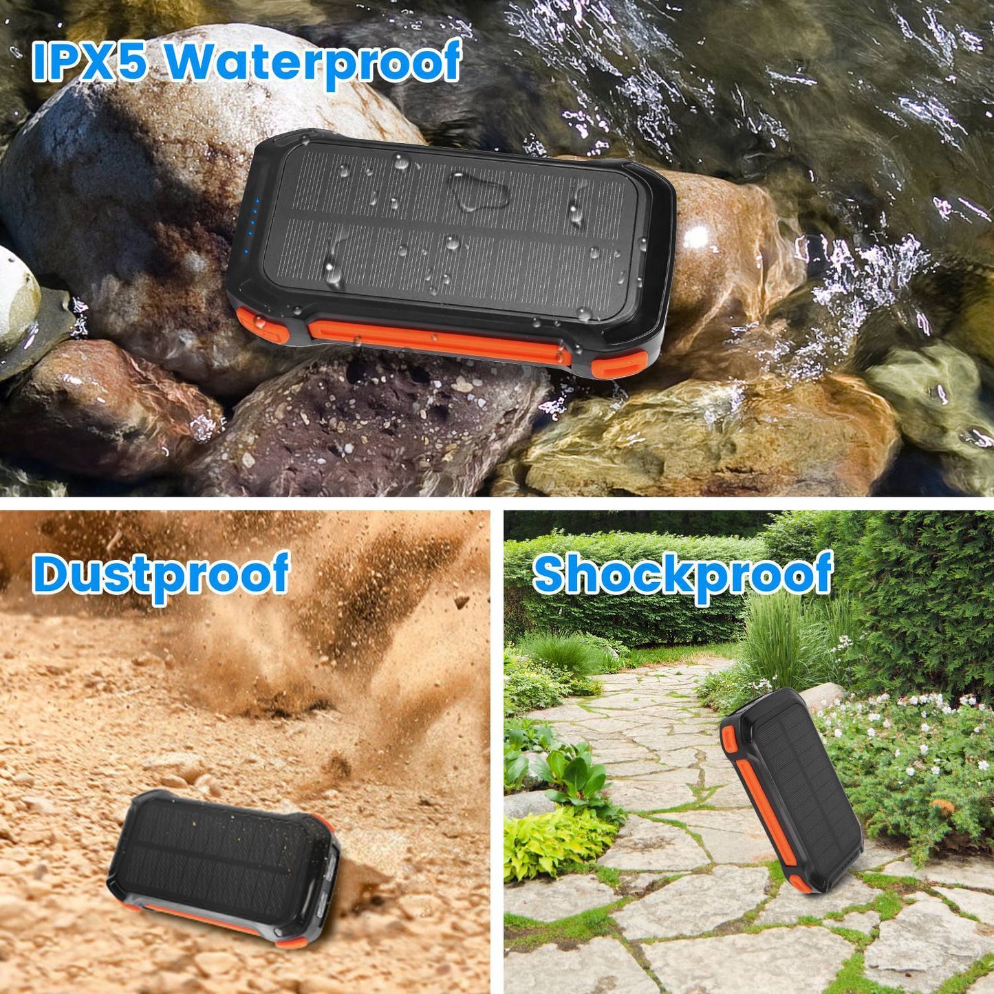 Portable Solar Charger 49800mAh Power Bank External Battery Pack 22.5W PD Fast Charging Built In 4 Cables 15W Wireless Charging LED Flashlight For Camping Hiking Picnic Travel
