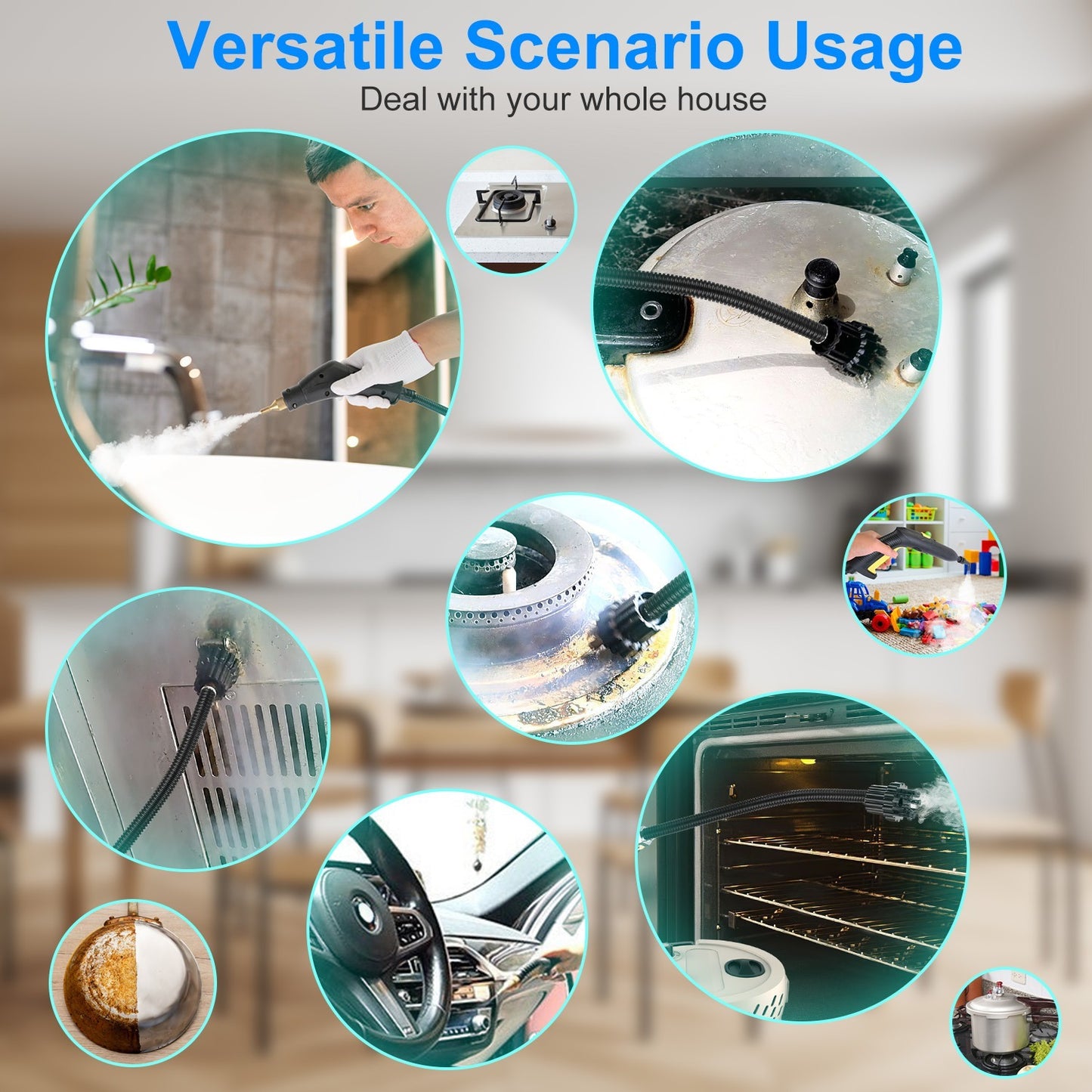 Handheld High Temperature And Pressure Steamer Cleaner With 1400ML Tank 9 Accessories 6 Steam Levels For Dirt Grease Grout Tile Floor Couch Car