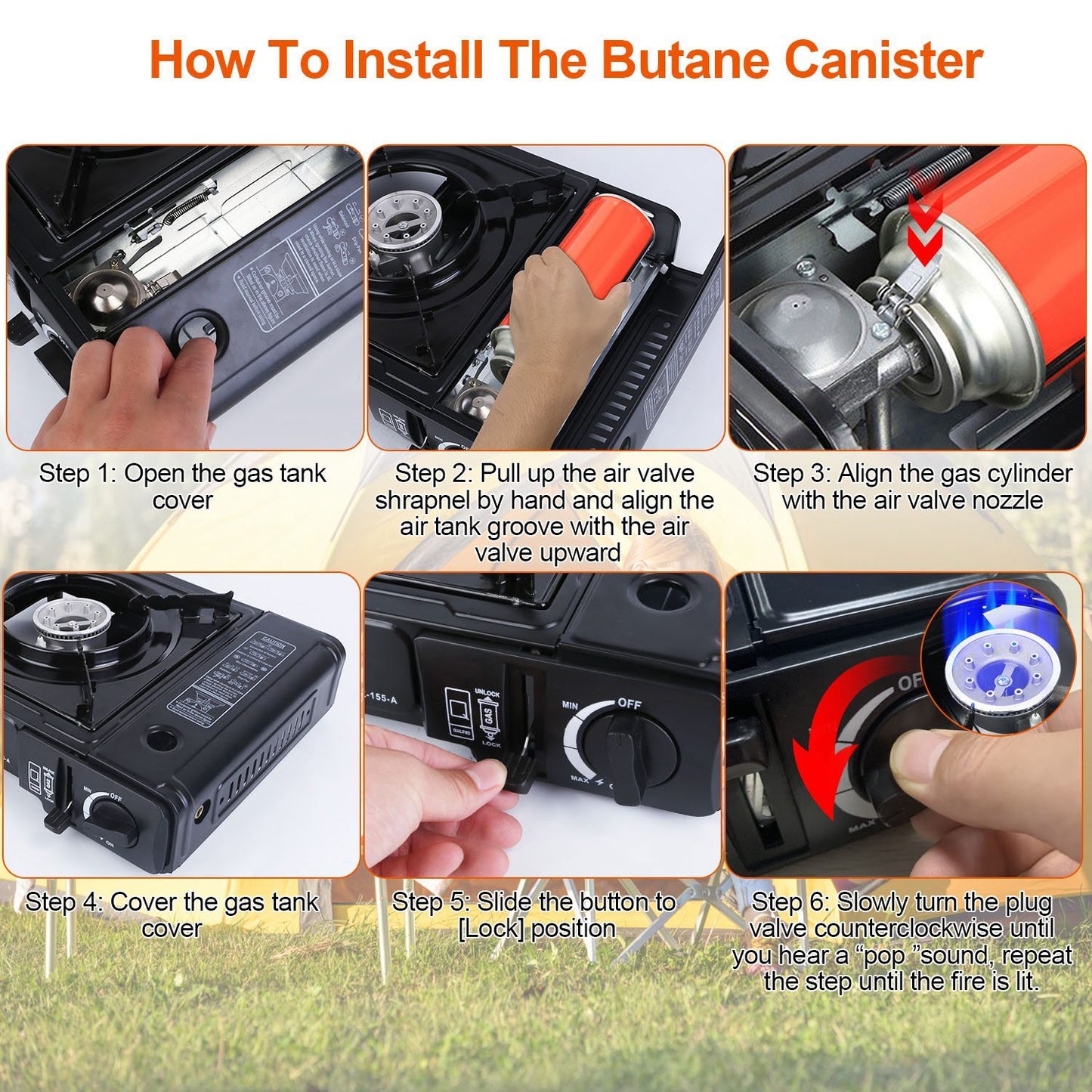 Portable Camping Stove Butane Canister Dual Fuel Burner Piezo Electric Ignition Single Burner With Automatic Tank Ejection Overpressure Cut Off Carry Case For Camping Hiking Picnic Fishing B