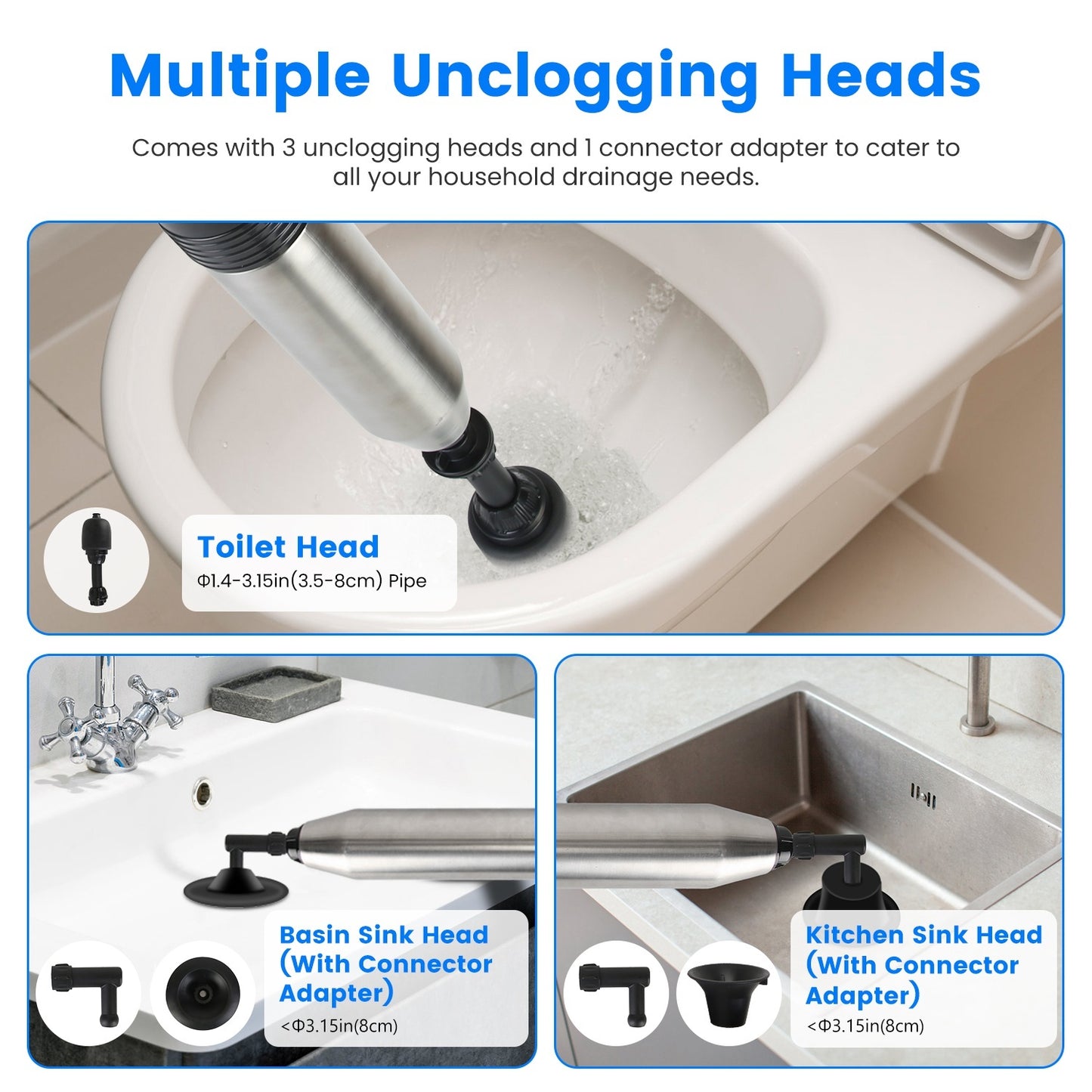 Electric Toilet Plunger High Pressure Air Plunger Air Drain Blaster Drain Clog Remover With Real Time Pressure Display For Toilets Bathroom Floor Drain Kitchen Sinks Plumbing Clogs