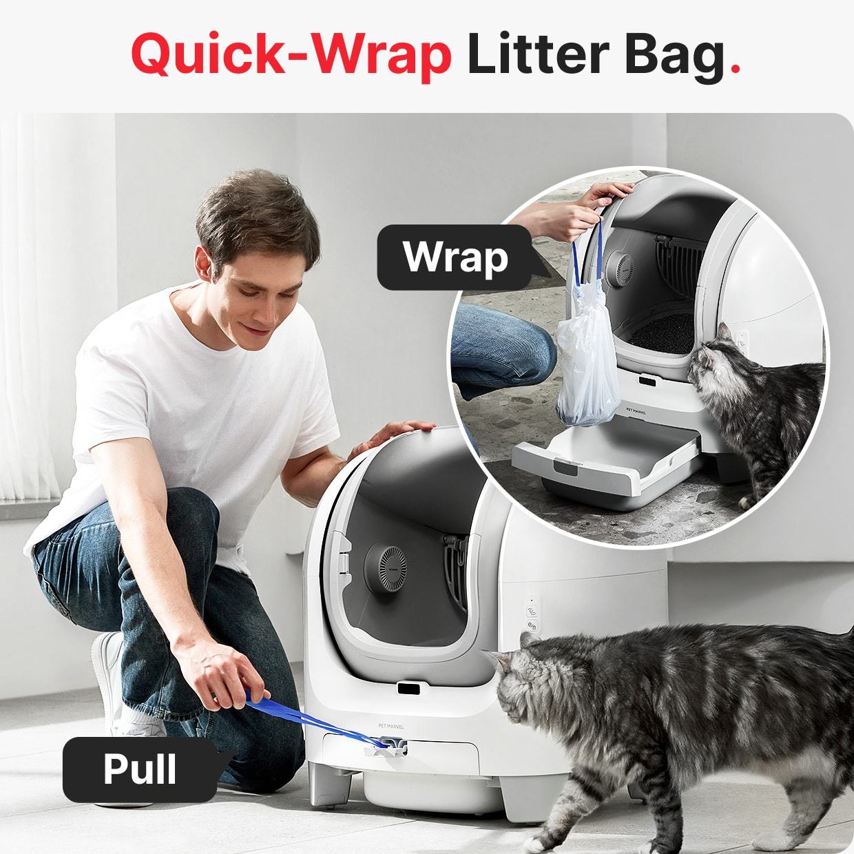 PETMARVEL C1 Large Open Top Smart WiFi Self-Cleaning Litter Box, White