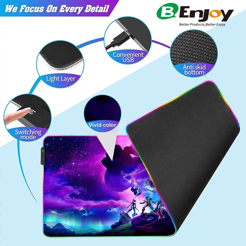 Custom Logo Printed 11-Light Modes RGB LED Gaming Mousepad Waterproof Soft XXL Gamer Large in Stock