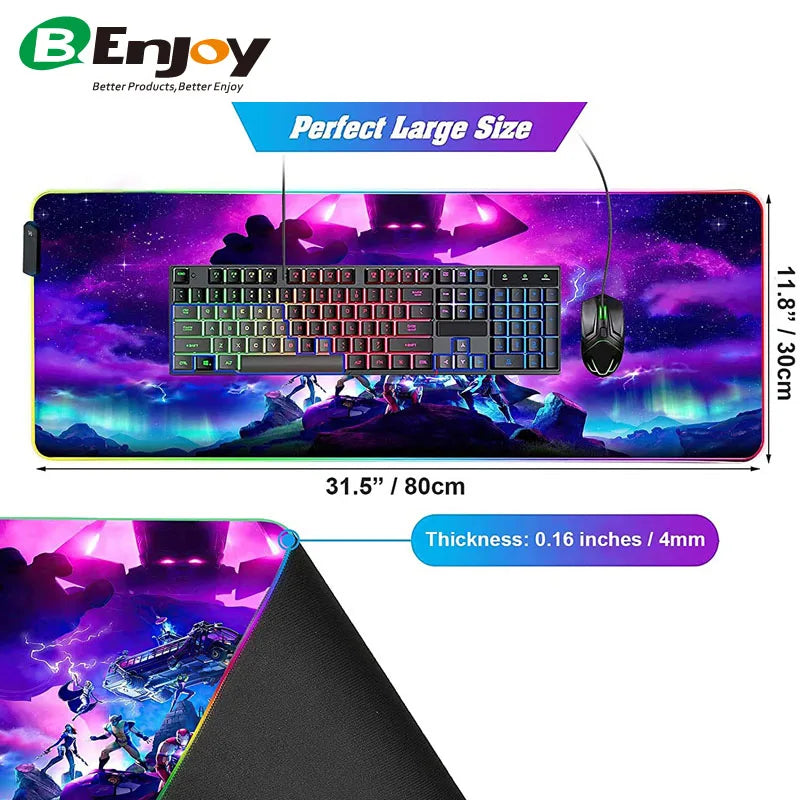 Custom Logo Printed 11-Light Modes RGB LED Gaming Mousepad Waterproof Soft XXL Gamer Large in Stock