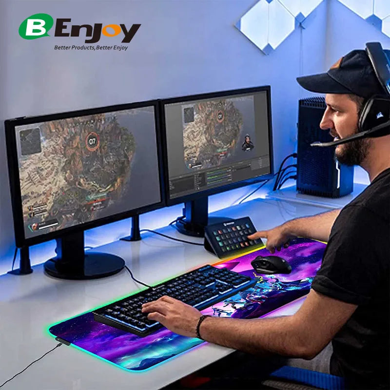 Custom Logo Printed 11-Light Modes RGB LED Gaming Mousepad Waterproof Soft XXL Gamer Large in Stock