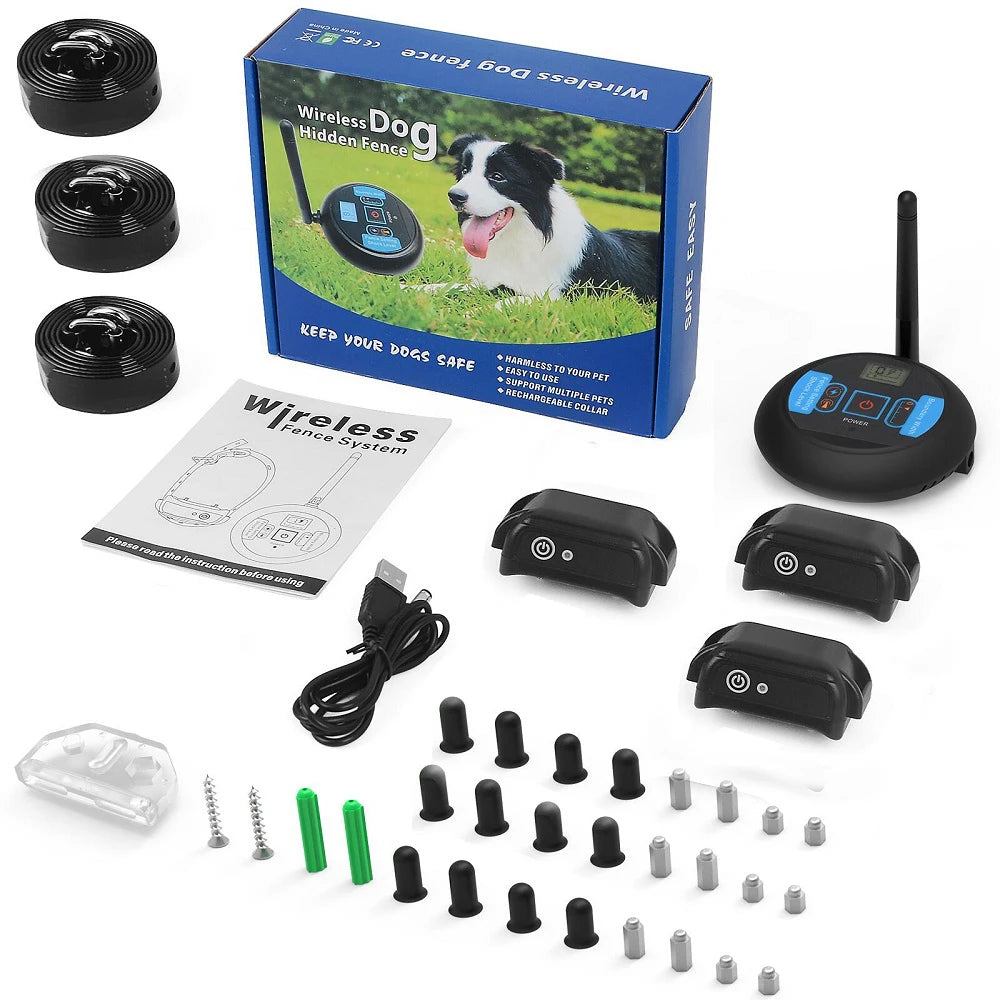 200M Rechargeable Wireless Dog Fence System with IP68 Waterproof Collar and Transmitter, Featuring Beep and Shock Training Modes