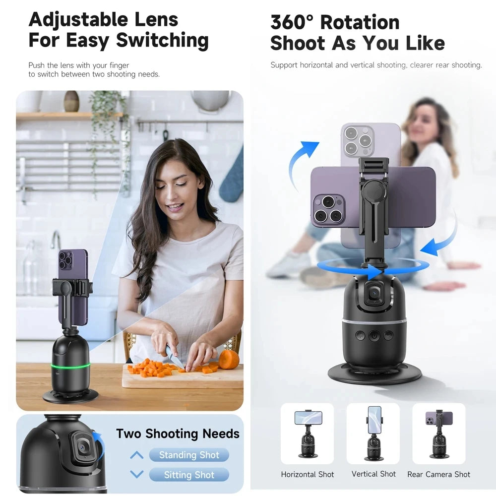 AI P03 Auto Face Tracking Gimbal – 360° Rotation, Phone Stabilizer & Tripod in One for Smooth Video & Vlogging