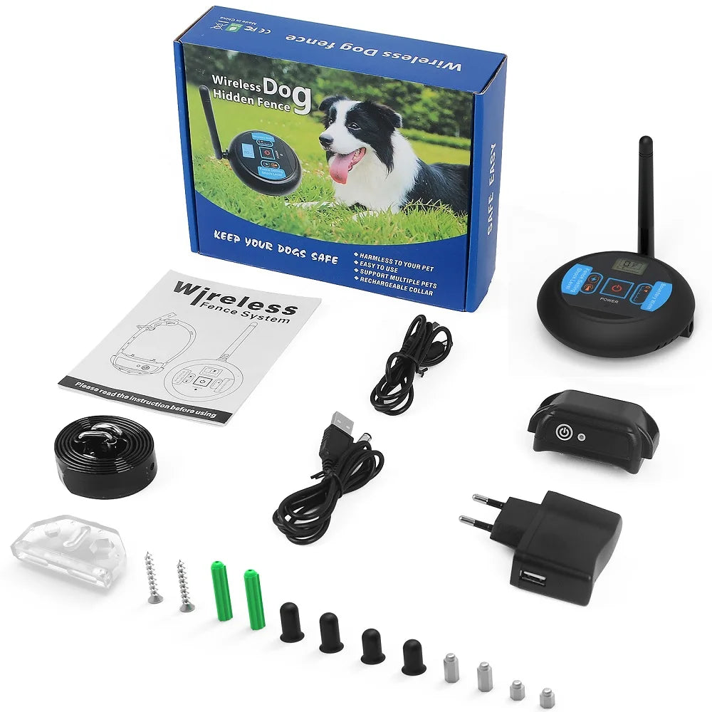 200M Rechargeable Wireless Dog Fence System with IP68 Waterproof Collar and Transmitter, Featuring Beep and Shock Training Modes