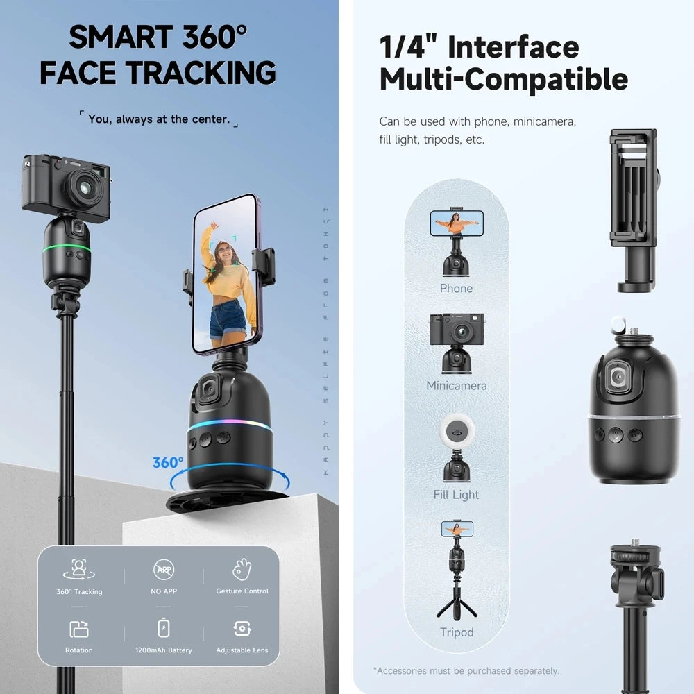 AI P03 Auto Face Tracking Gimbal – 360° Rotation, Phone Stabilizer & Tripod in One for Smooth Video & Vlogging
