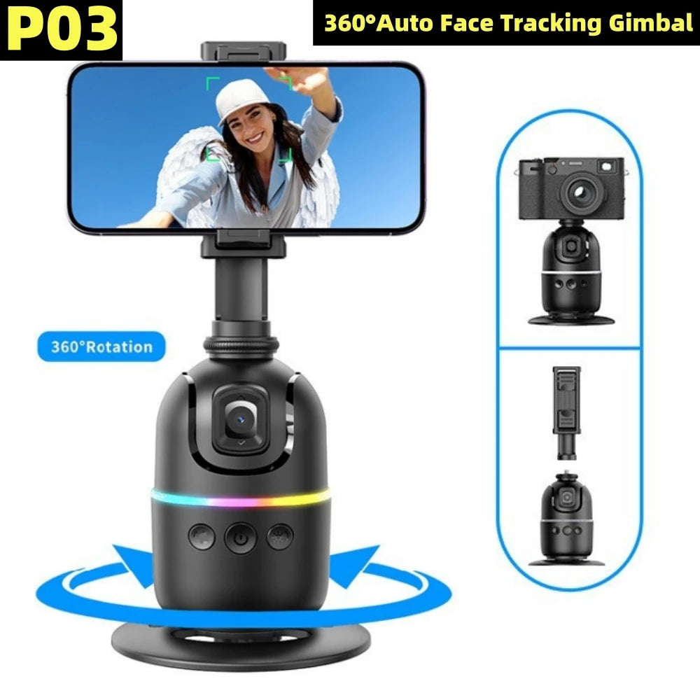 AI P03 Auto Face Tracking Gimbal – 360° Rotation, Phone Stabilizer & Tripod in One for Smooth Video & Vlogging