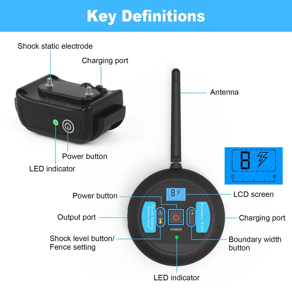200M Rechargeable Wireless Dog Fence System with IP68 Waterproof Collar and Transmitter, Featuring Beep and Shock Training Modes