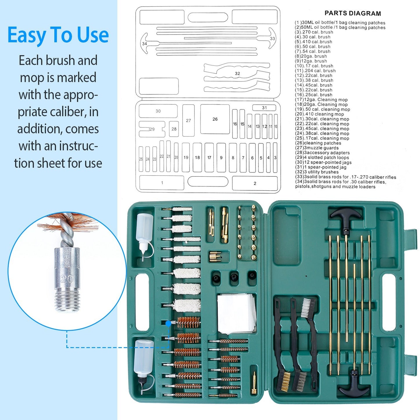 Universal Gun Cleaning Kit Gun Cleaning Brushes Mops Muff Guard With Carrying Case For Rifles Pistols Handguns Shotguns