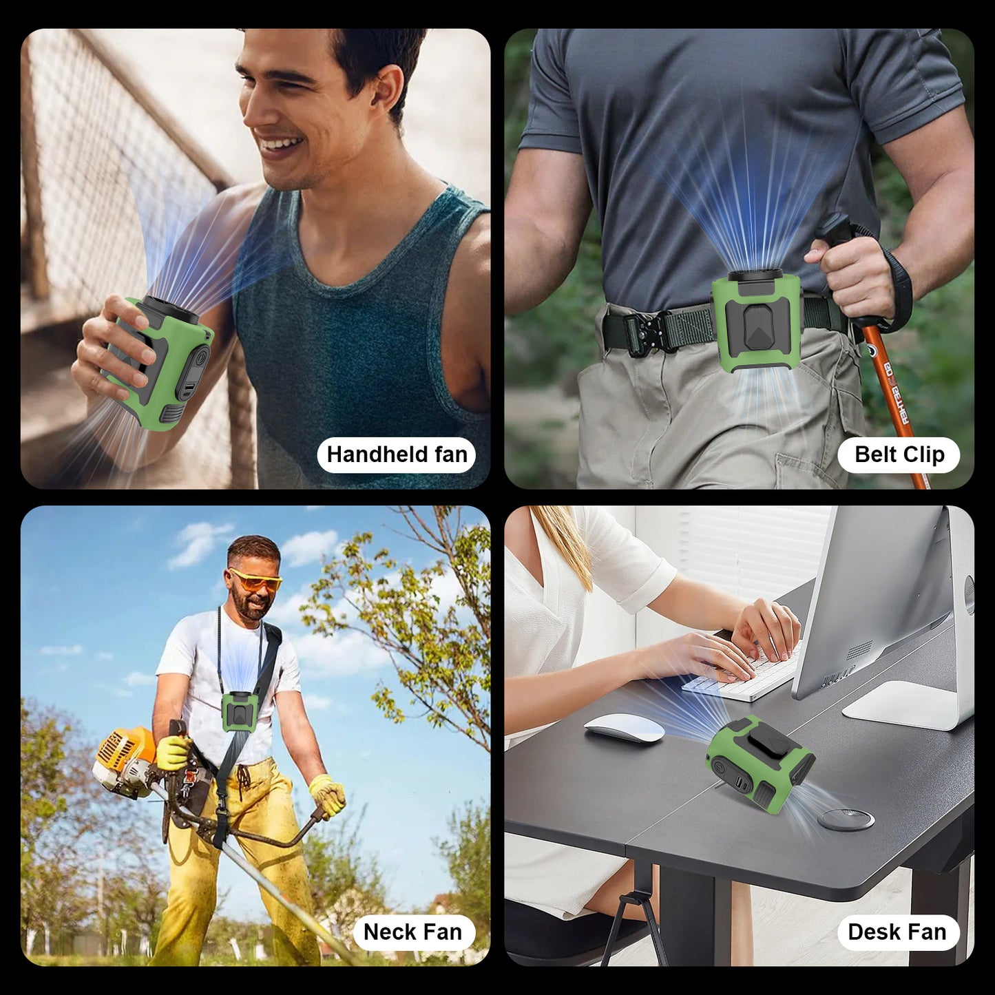 Portable Waist Fan, Clamp On Wearable Belt Personal Fan, Rechargeable Battery Powered, With 5 Speed Levels And Flashlight, Suitable For Outdoor Camping And Travel Army Green
