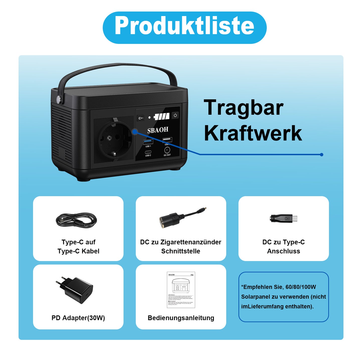Portable Power Station,120W 88.8Wh Lithium Battery Solar Generator Quick Charge 230V AC Outlets DC Ports And LED Flashlight,Solar Panel Is Not Included