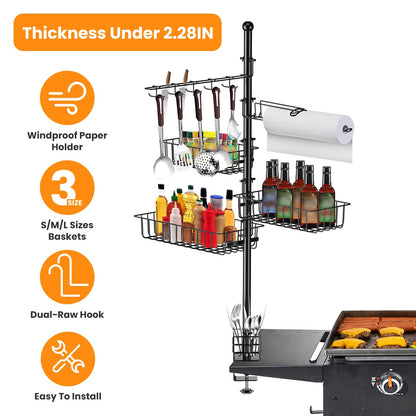 Griddle Caddy With Paper Towel Holder Hook Baskets BBQ Accessories Storage Rack Vertical Standing BBQ Organizer Grill Utensil Storage Fit For Blackstone Griddle