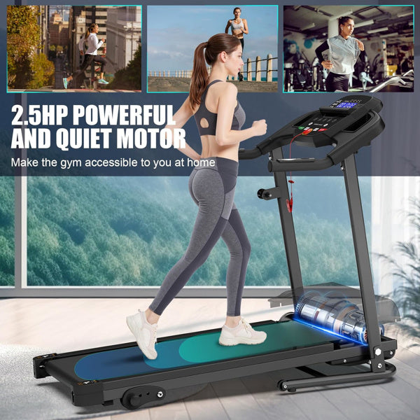 Compact Folding Treadmill For Home - 2.5HP Quiet Brushless Motor, 3-Level Incline, 7.5 MPH, Shock Absorption, Space-Saving Design For Running, Walking - Treadmill For Small Spaces & Home Use