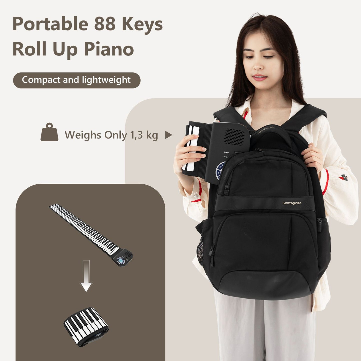 Portable 88-Key Roll up Electronic Piano for Kids and Beginners