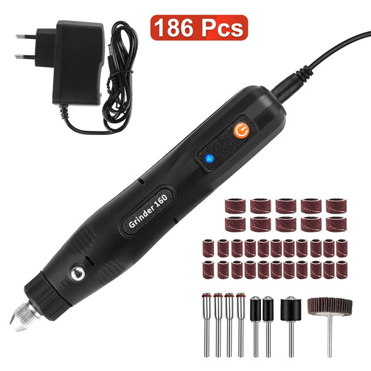 Mini Corded Rotary Power Tool Set Of 186Pcs Electric Detail Sander Grinding Pen Small Drill Kit Engraver With 5 Speeds For Sanding Polishing Drilling Etching Engraving Carving DIY Crafts
