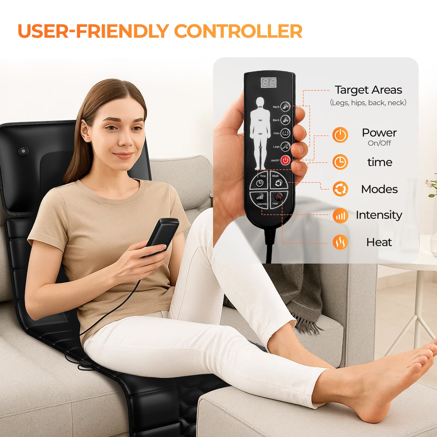 Foldable Massage Mattress Controller With Smart Heating And Timer, Perfect For Full-body Relaxation At Home, Portable And Convenient For Home Use