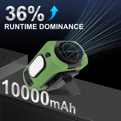 Portable Waist Fan, Clamp On Wearable Belt Personal Fan, Rechargeable Battery Powered, With 5 Speed Levels And Flashlight, Suitable For Outdoor Camping And Travel Army Green