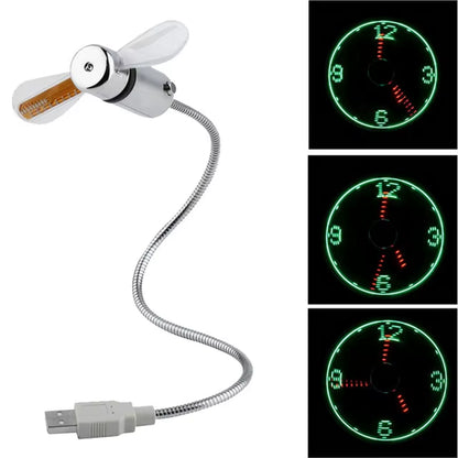 Gadgets Flexible Program Electric Mini USB Ceiling Hands Fan Gooseneck LED Light Display Time Clock Fan for PC Notebook