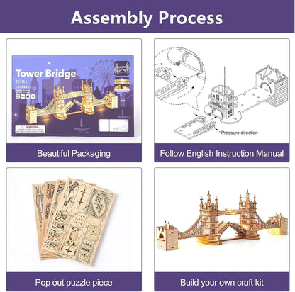 ROBOTIME 3D Wooden Puzzle London Tower Bridge Model Kit For Adults Xmas Gifts TG412