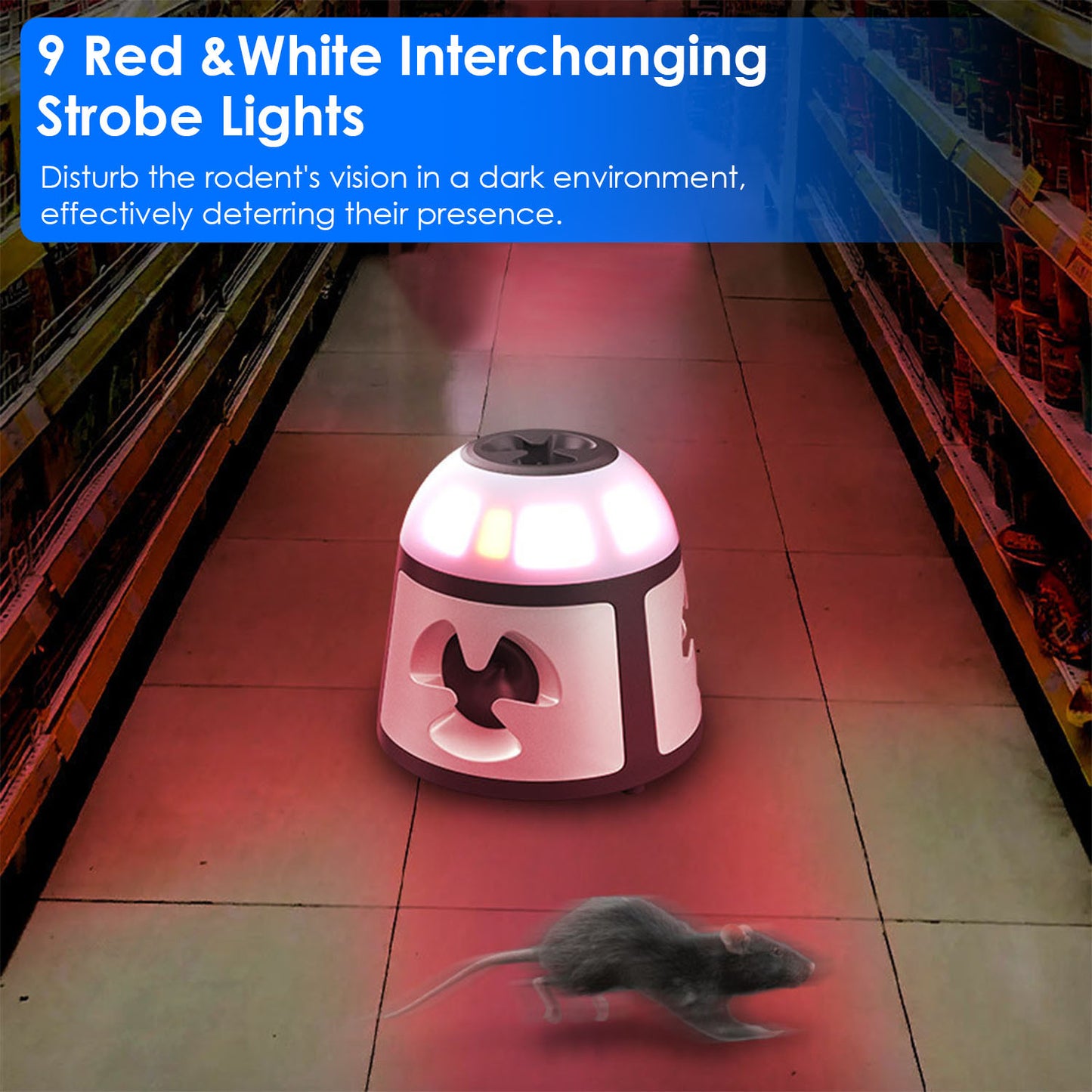360 Degree Ultrasonic Mice Repellent Indoor Rodent Repeller Rat Squirrel Rodent Control Device With 4 Modes 9 Strobe Lights Alarm Horn For Kitchen Warehouse
