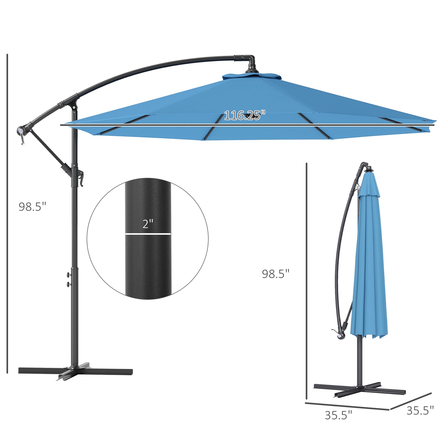 Cantilever Tilt Offset Patio Umbrella W UV & Water Safe Material & Cross Base Weight Not Included, Blue