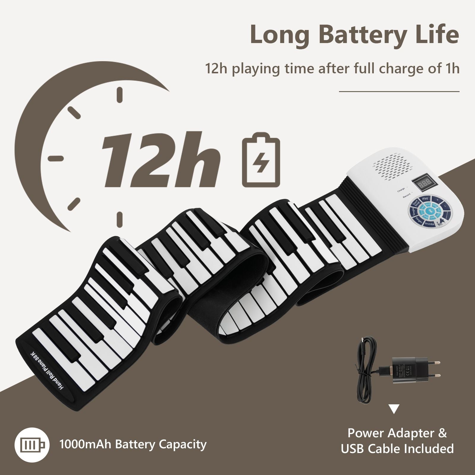 Portable 88-Key Roll up Electronic Piano for Kids and Beginners