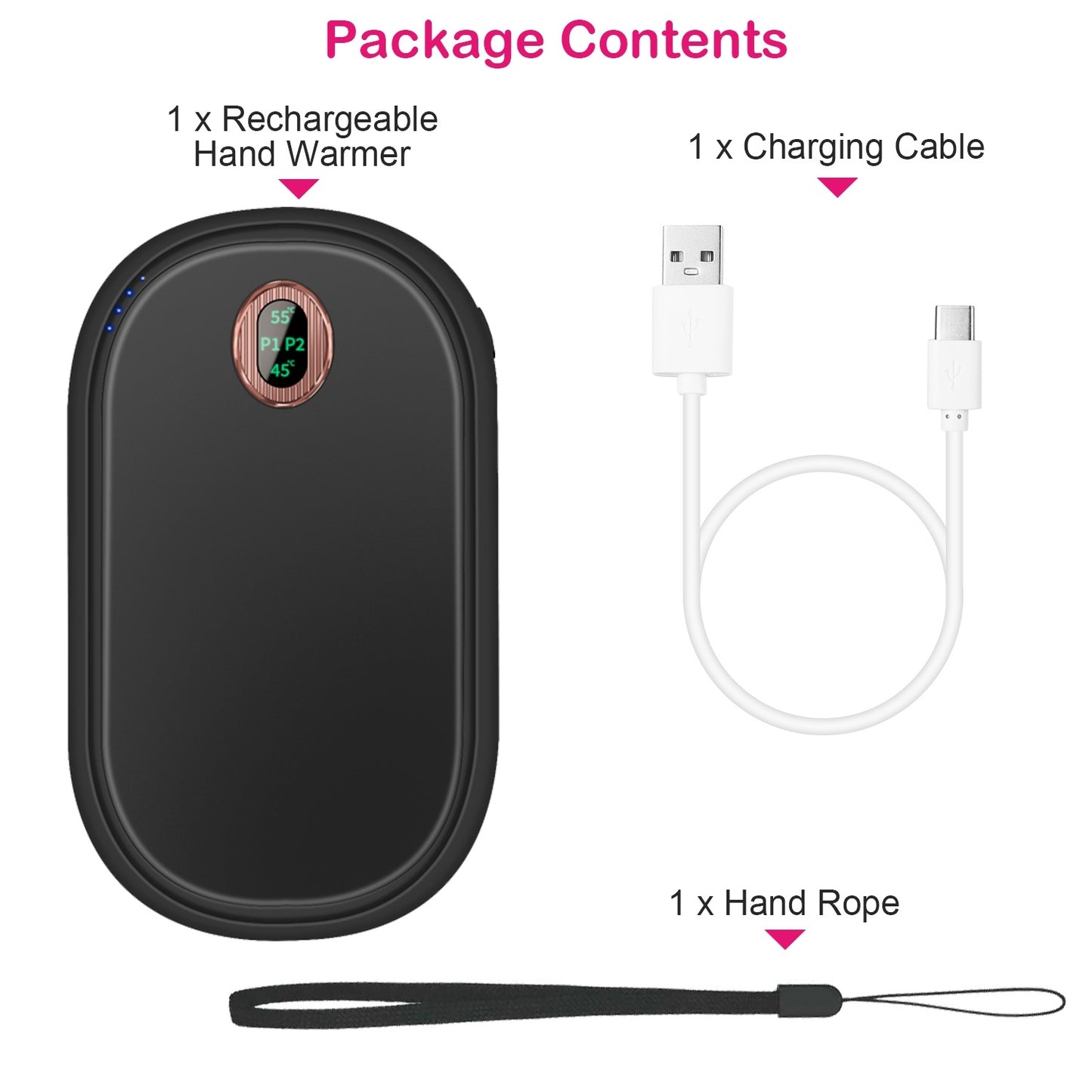 Rechargeable Hand Warmer Electric Hand Heater Portable Reusable Pocket Warmer Power Bank With Digital Display 2 Levels Double-sided Heating