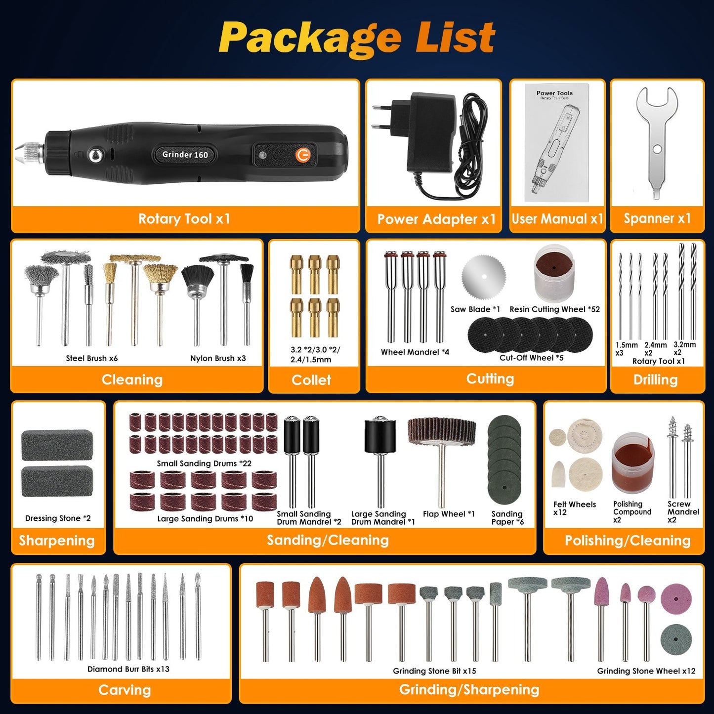Mini Corded Rotary Power Tool Set Of 186Pcs Electric Detail Sander Grinding Pen Small Drill Kit Engraver With 5 Speeds For Sanding Polishing Drilling Etching Engraving Carving DIY Crafts