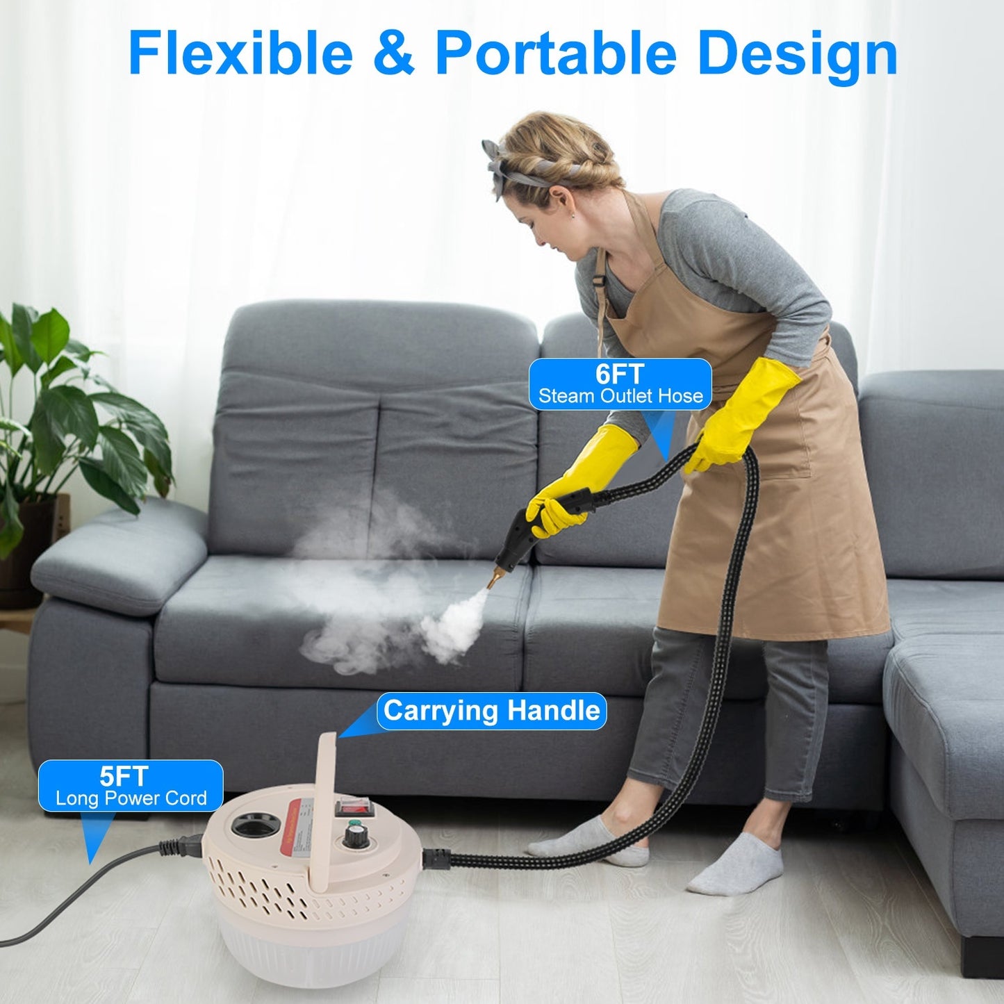 Handheld High Temperature And Pressure Steamer Cleaner With 1400ML Tank 9 Accessories 6 Steam Levels For Dirt Grease Grout Tile Floor Couch Car