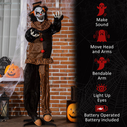 Life Size Outdoor Halloween Decorations Talking Circus Clown, Animatronic Animated Prop, Decor With Sound And Motion Activated Light Up Eyes, Laughter