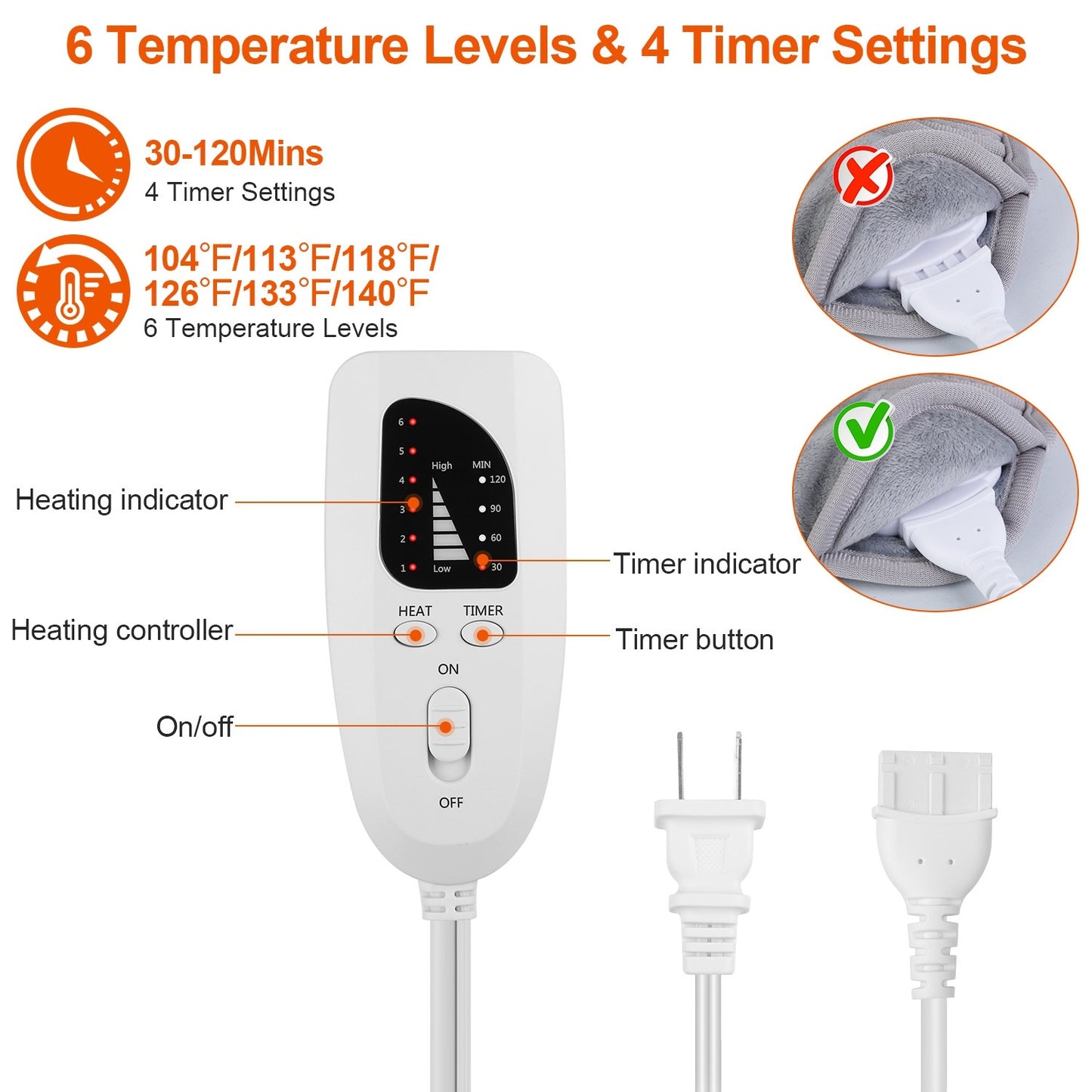 Electric Foot Warmer Heater Fast Heating Pad Cushion Mat Machine Washable With 6 Temperature Settings 4 Timer Modes