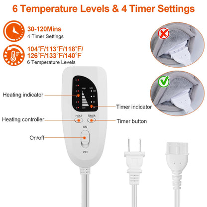Electric Foot Warmer Heater Fast Heating Pad Cushion Mat Machine Washable With 6 Temperature Settings 4 Timer Modes