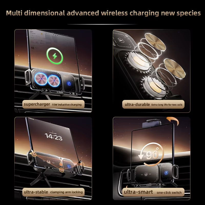 Electronic Gadgets Wholesale 15W Stable anti Shake 360 Rotation Folding Screen Car Wireless Charger Pad Phone Holder for Phone