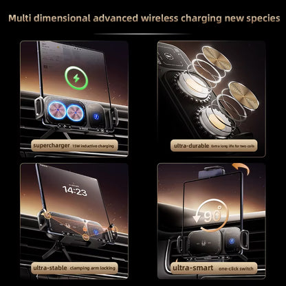 Electronic Gadgets Wholesale 15W Stable anti Shake 360 Rotation Folding Screen Car Wireless Charger Pad Phone Holder for Phone