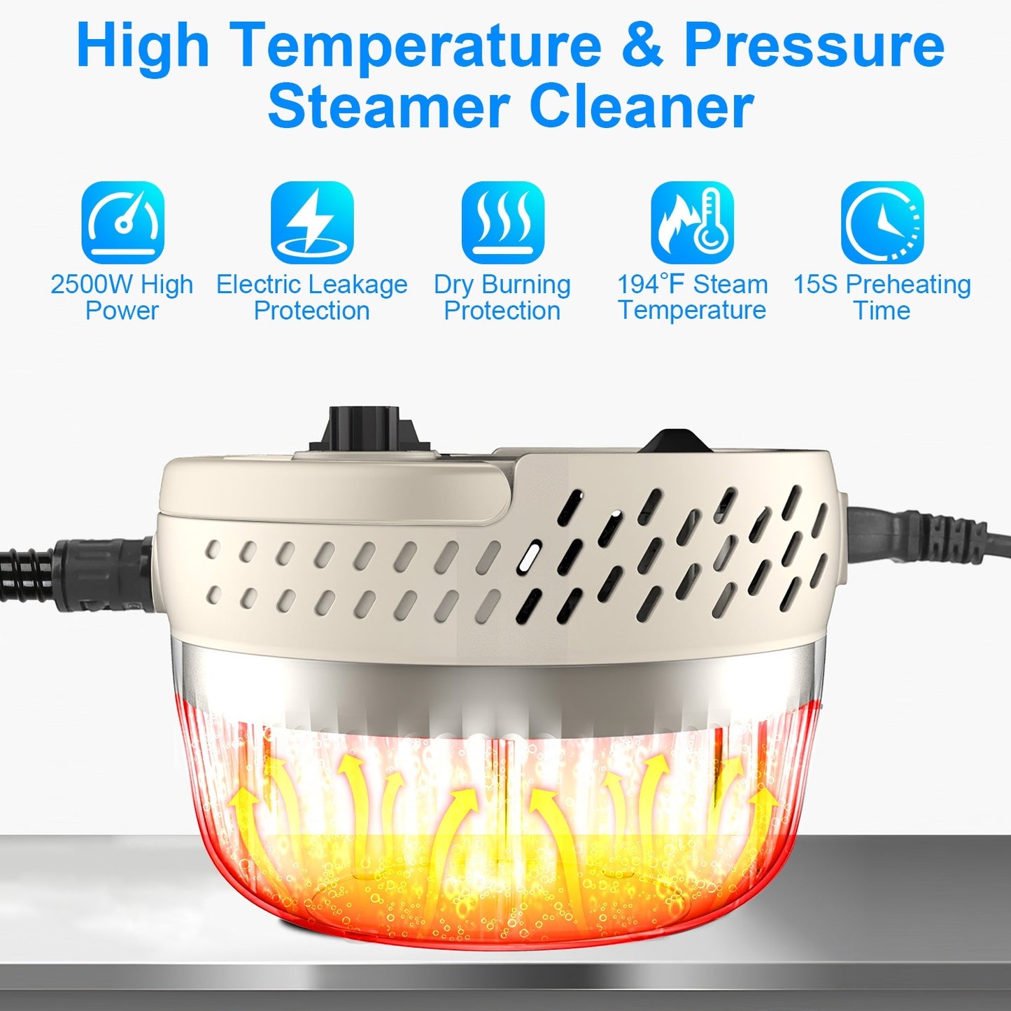Handheld High Temperature And Pressure Steamer Cleaner With 1400ML Tank 9 Accessories 6 Steam Levels For Dirt Grease Grout Tile Floor Couch Car