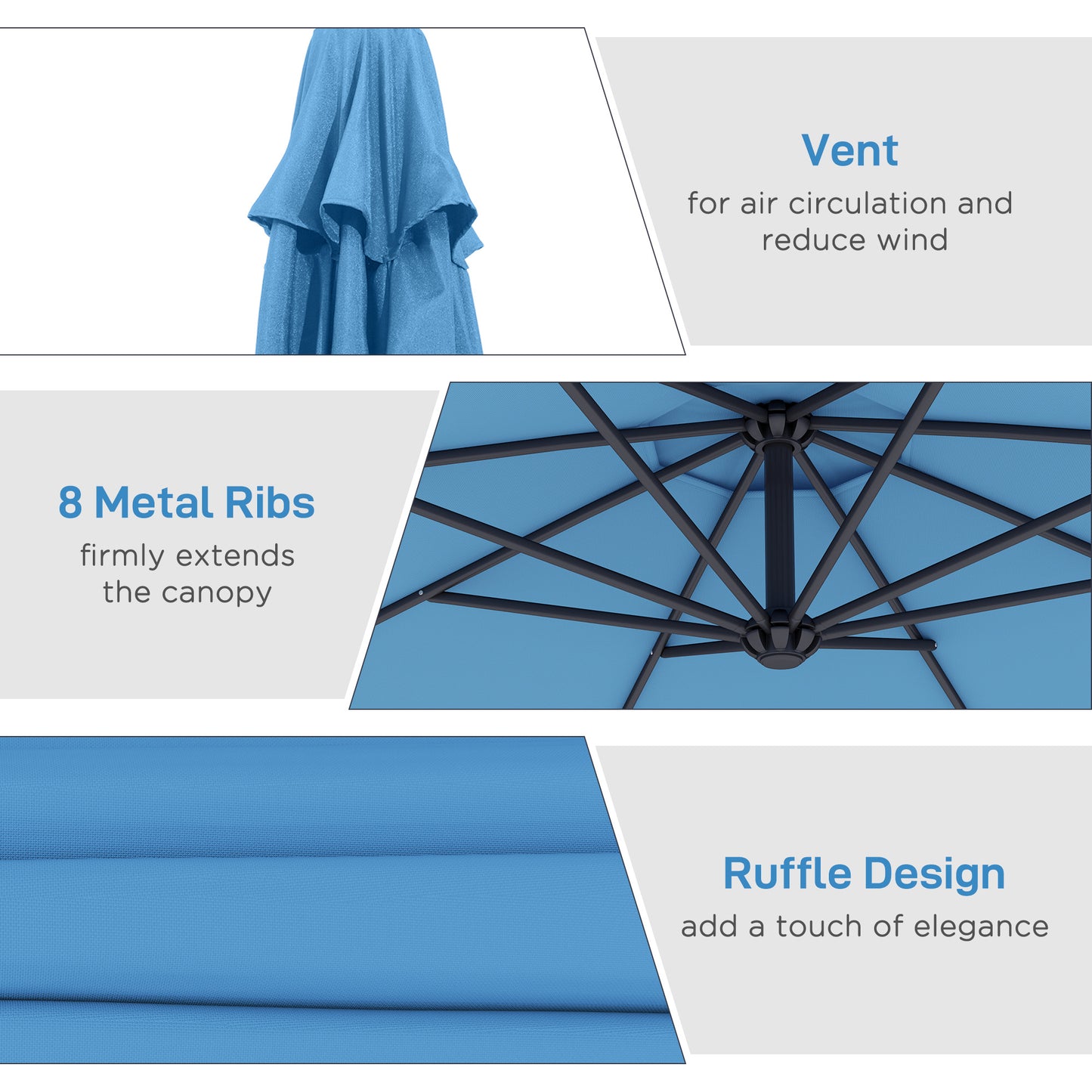 Cantilever Tilt Offset Patio Umbrella W UV & Water Safe Material & Cross Base Weight Not Included, Blue