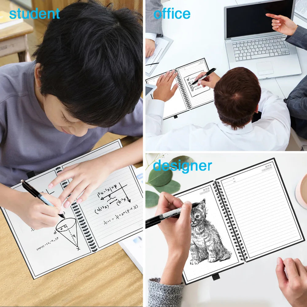 Smart Reusable Erasable Notebook Paper Erase Notepad Note Pad Lined with Pen Pocketbook Diary Journal Office School Drawing Gift