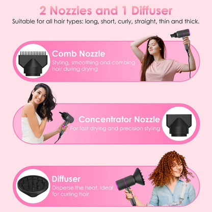 Hair Dryer Portable Compact Hair Blow Dryer With Cool Warm Hot Wind With Diffuser Concentrator Comb Nozzle ALCI Plug Overheat Protection For Women Man Straight Curly Hair