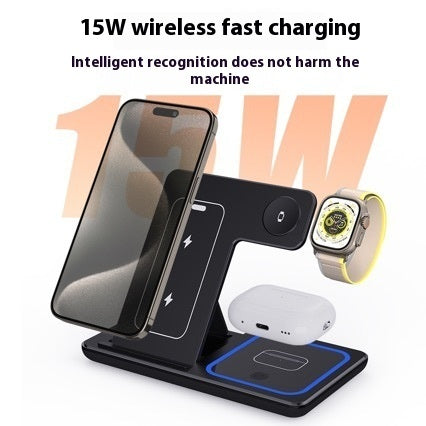 LED Fast Wireless Charger Stand Foldable Charging Station For Smart Phone 15 14 13 12 11 IWatch 9 8 7 6 5 Airpods Pro