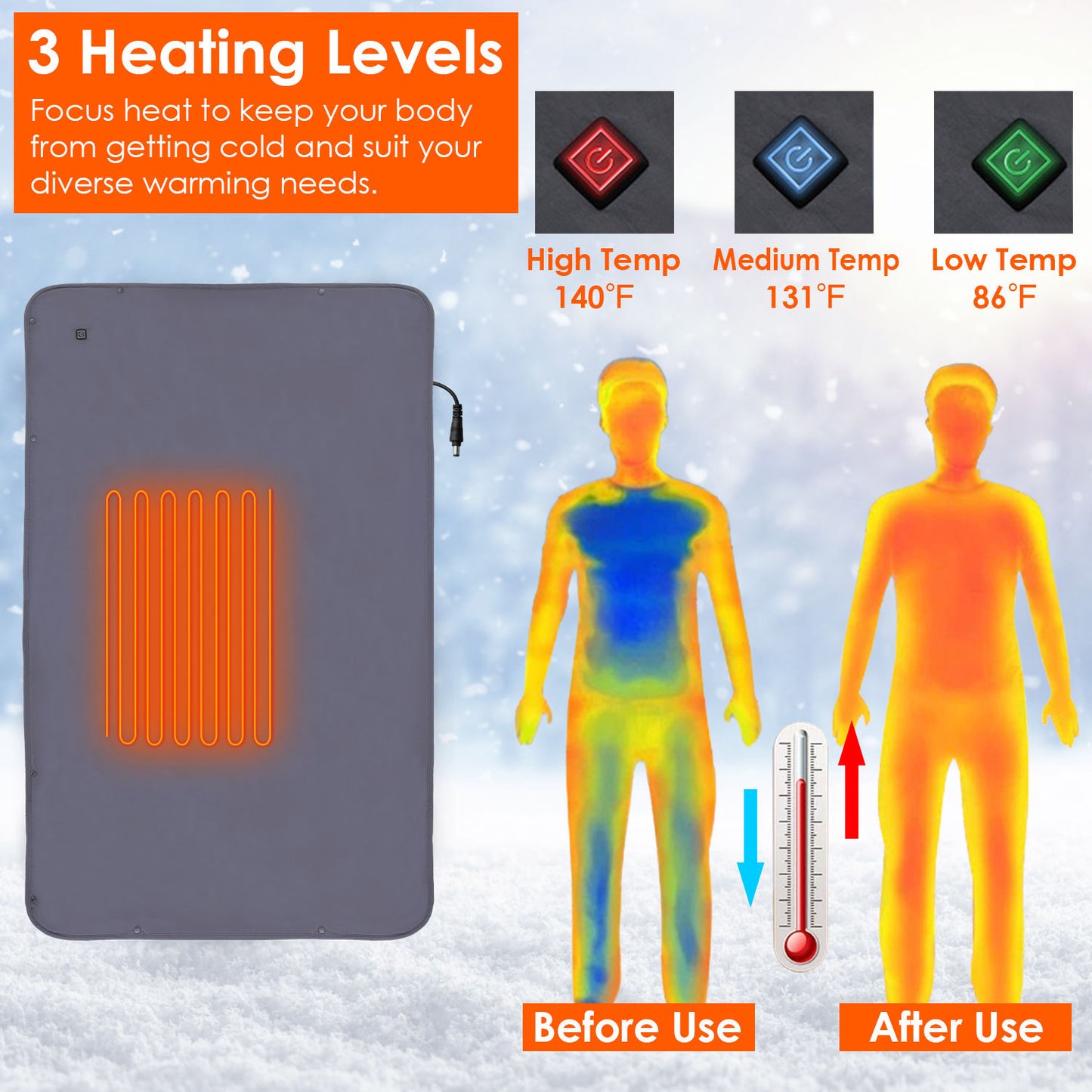 Electric Heated Throw Full Body Heated Shawl Indoor Outdoor Heated Blanket With 3 Heating Levels 2Hrs Auto Off Machine Washable Waterproof