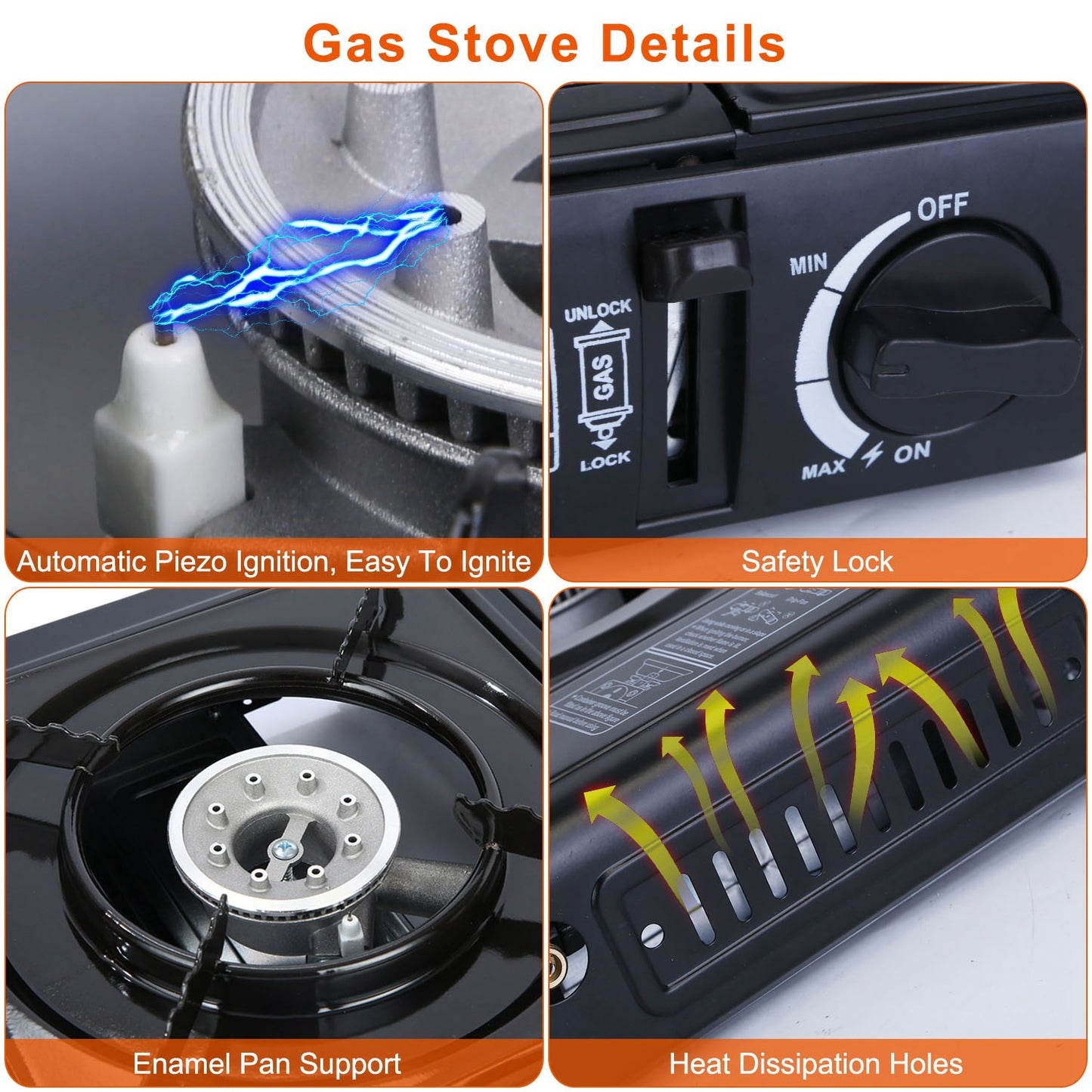 Portable Camping Stove Butane Canister Dual Fuel Burner Piezo Electric Ignition Single Burner With Automatic Tank Ejection Overpressure Cut Off Carry Case For Camping Hiking Picnic Fishing B