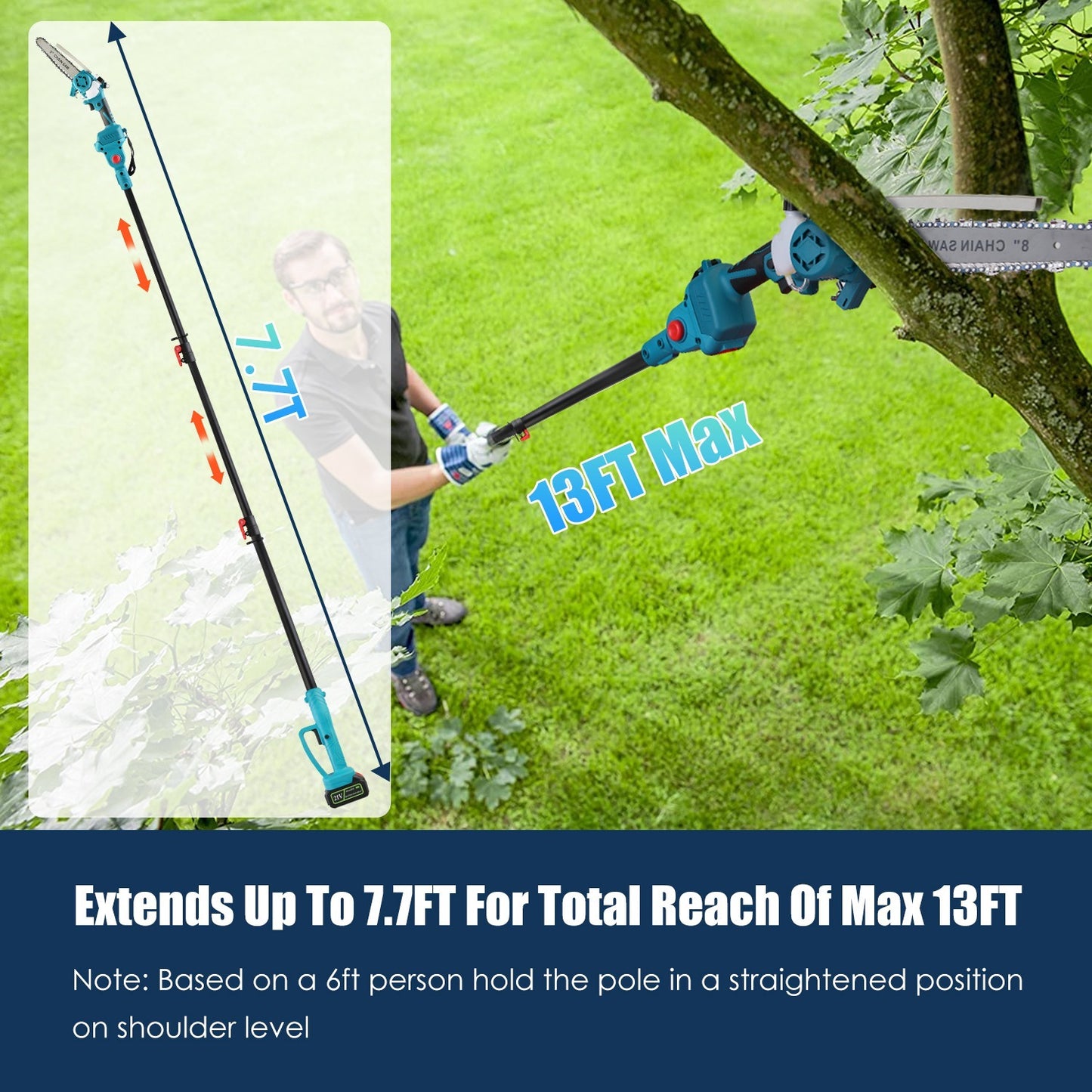 2 In1 Cordless Pole Saw And Mini Chainsaw With Extension Pole 21V Battery 8in Electric Brushless Pole Chainsaw With Auto Oiler Safety Switch 6.4LBS Lightweight For Tree Trimming