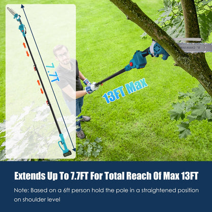 2 In1 Cordless Pole Saw And Mini Chainsaw With Extension Pole 21V Battery 8in Electric Brushless Pole Chainsaw With Auto Oiler Safety Switch 6.4LBS Lightweight For Tree Trimming