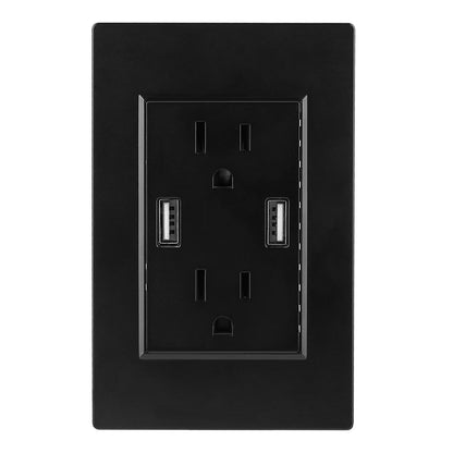 Black-White Color Options -- 1Pc USB Wall Outlet Dual 2.4A USB Wall Charger High Speed Duplex Wall Socket US Standard