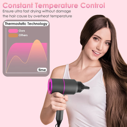 Hair Dryer Portable Compact Hair Blow Dryer With Cool Warm Hot Wind With Diffuser Concentrator Comb Nozzle ALCI Plug Overheat Protection For Women Man Straight Curly Hair